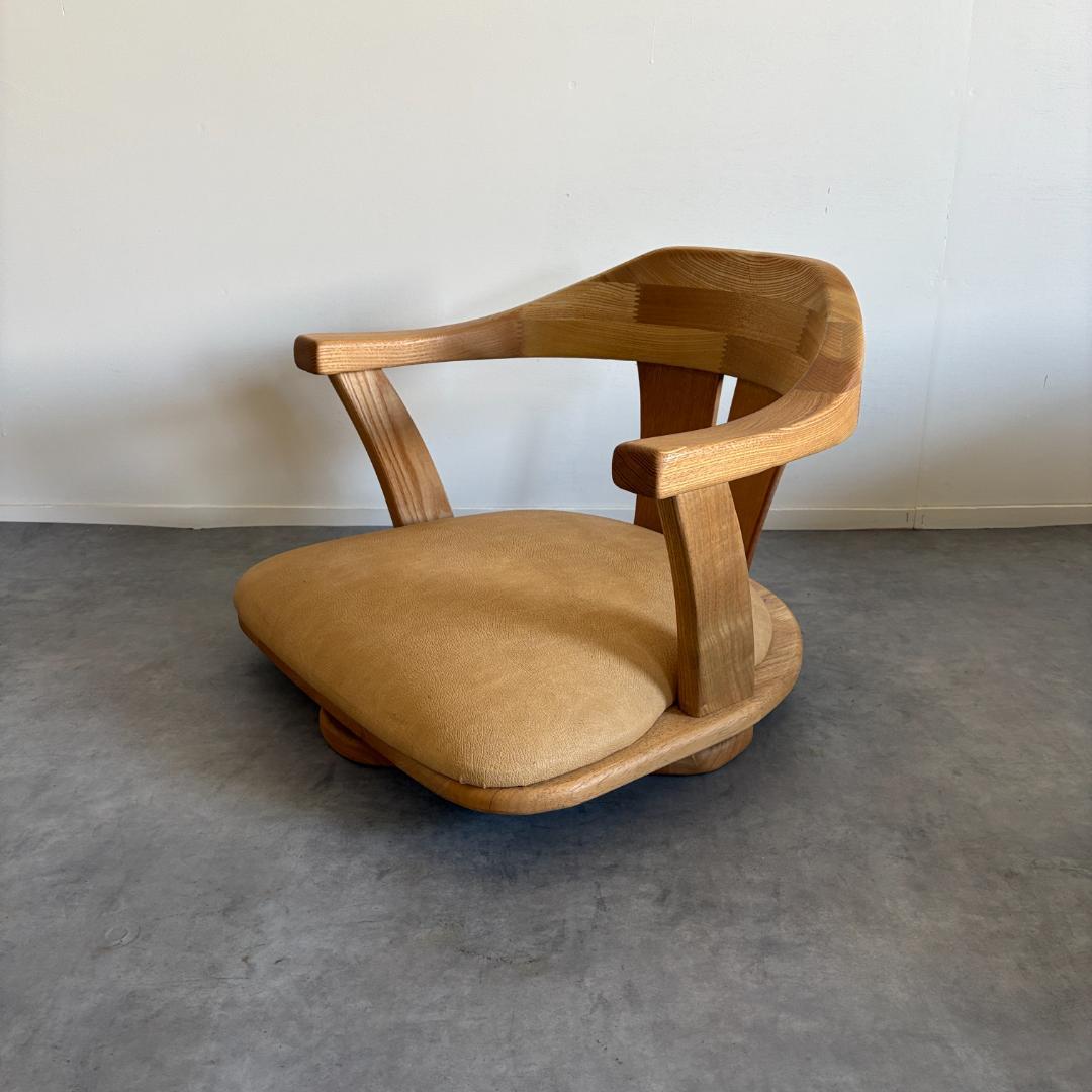 日本製 無垢材 回転座椅子【Ａ】