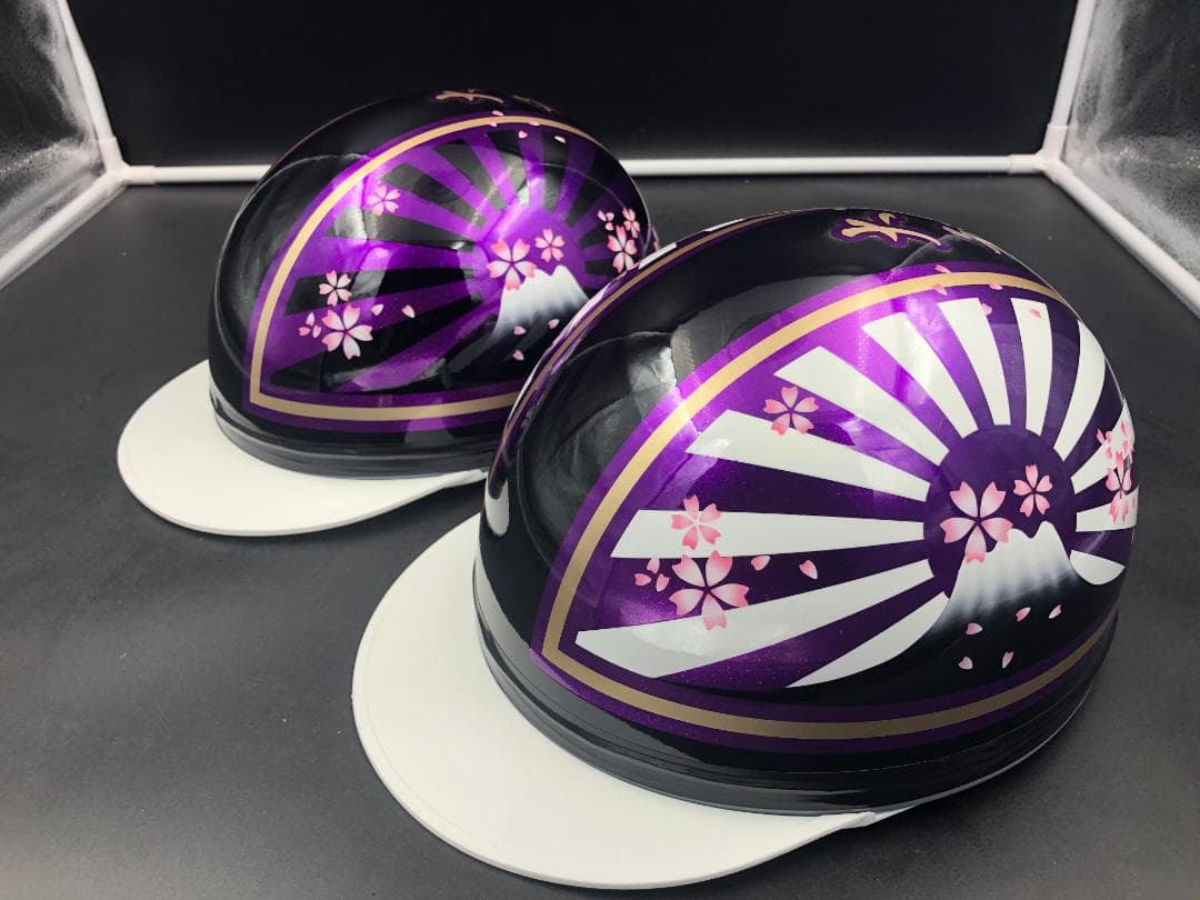 コルク半　カスタム　富士日章　三つボタン　ブラックホワイトパープルラメ　桜セット