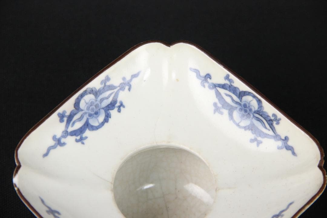 中国 明末清初 青花花卉文 渣斗 茶渣器 茶道具 文房具 古陶磁 FJ11-10