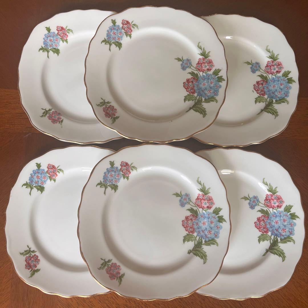 【レア美品】英国製　クラウンリージェント★紫陽花★ケーキ皿　6枚