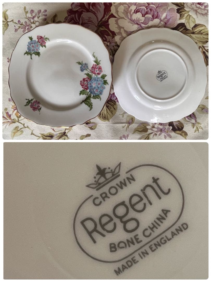 【レア美品】英国製　クラウンリージェント★紫陽花★ケーキ皿　6枚