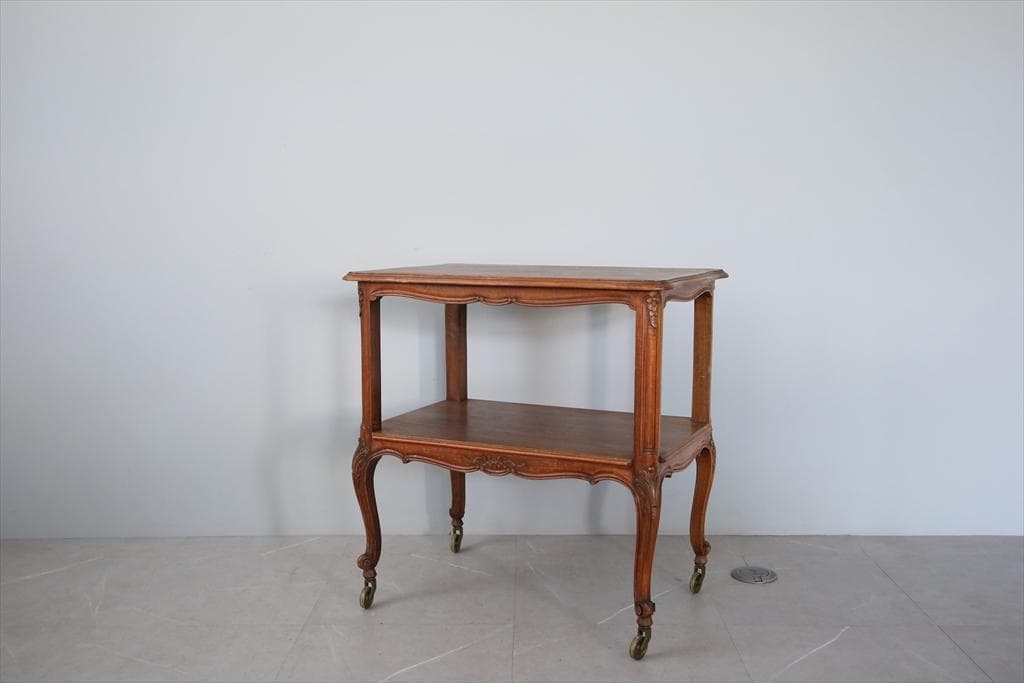 フランスアンティーク猫脚キッチンワゴン/木製トロリー/サイドテーブル90-134