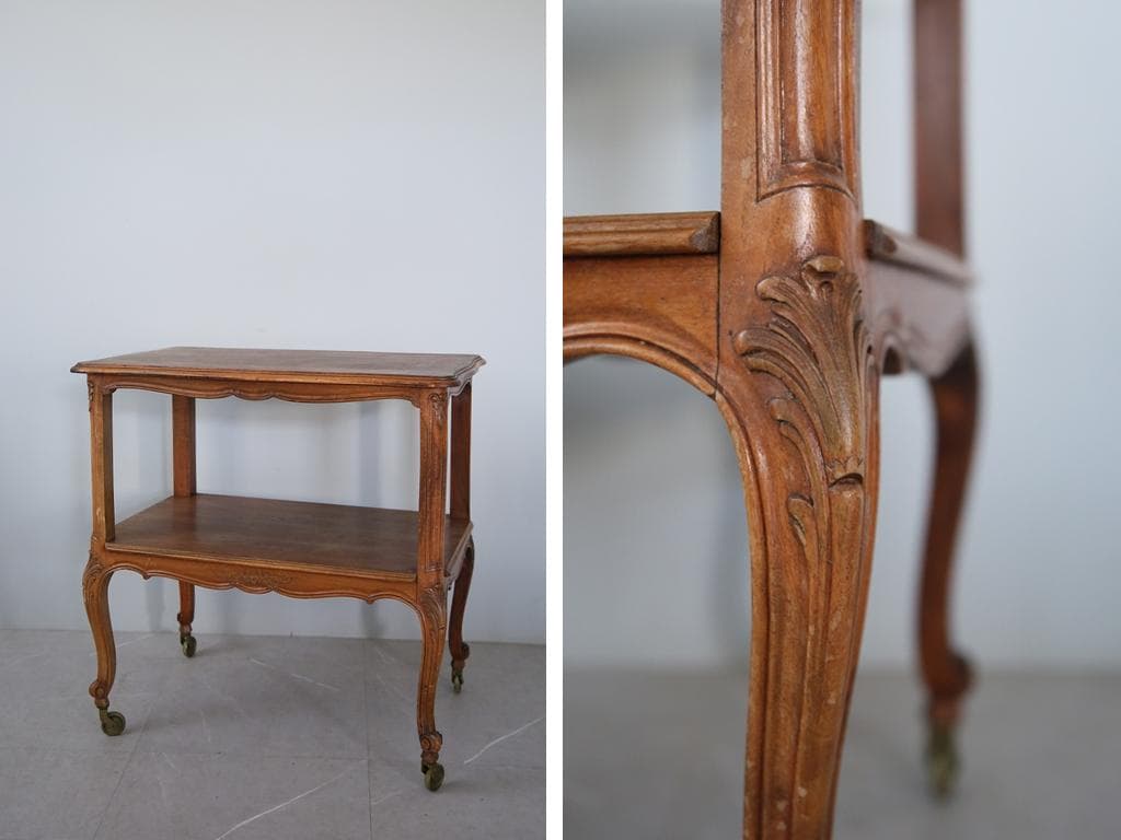 フランスアンティーク猫脚キッチンワゴン/木製トロリー/サイドテーブル90-134