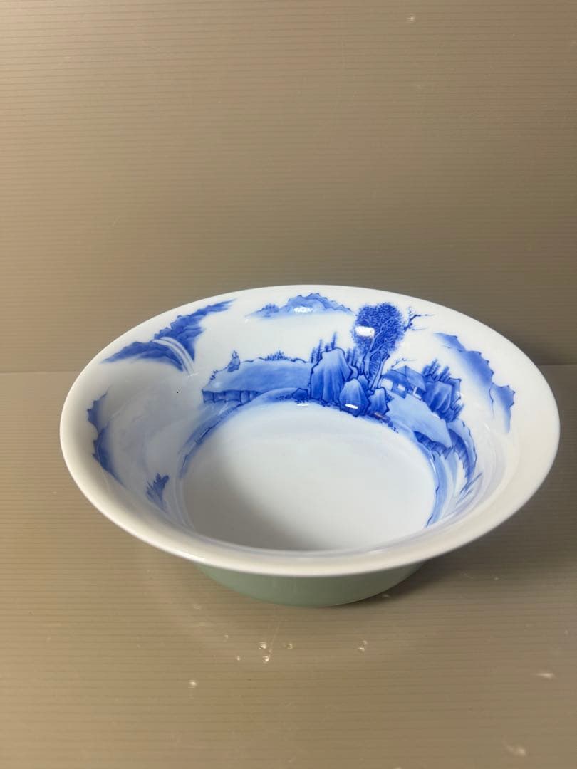 2614 深川製磁 宮内庁御用達 青磁 染付 山水図 鉢