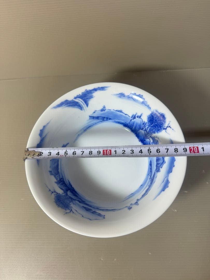 2614 深川製磁 宮内庁御用達 青磁 染付 山水図 鉢
