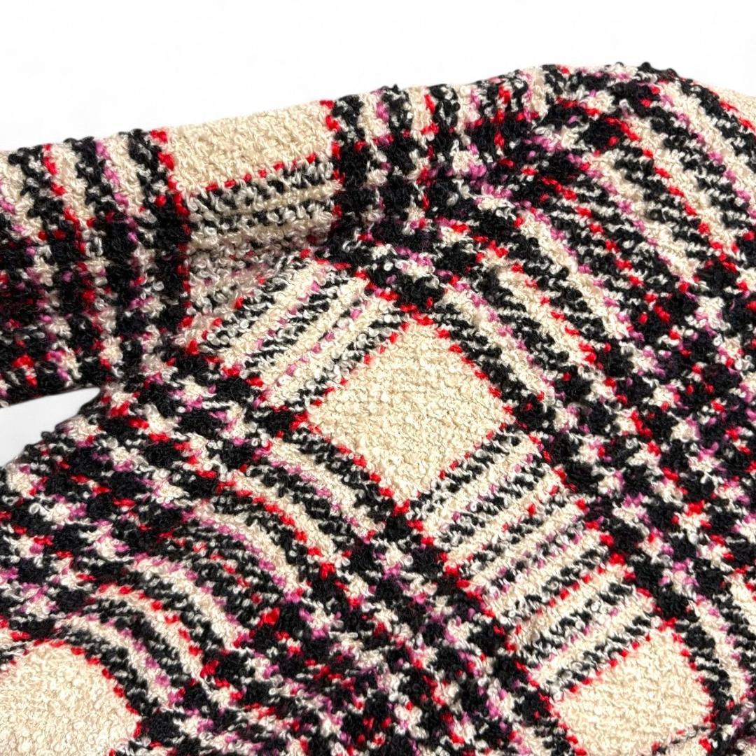 美品 MARNI マルチノーカラー ツイード チェック柄ロングコート ウール