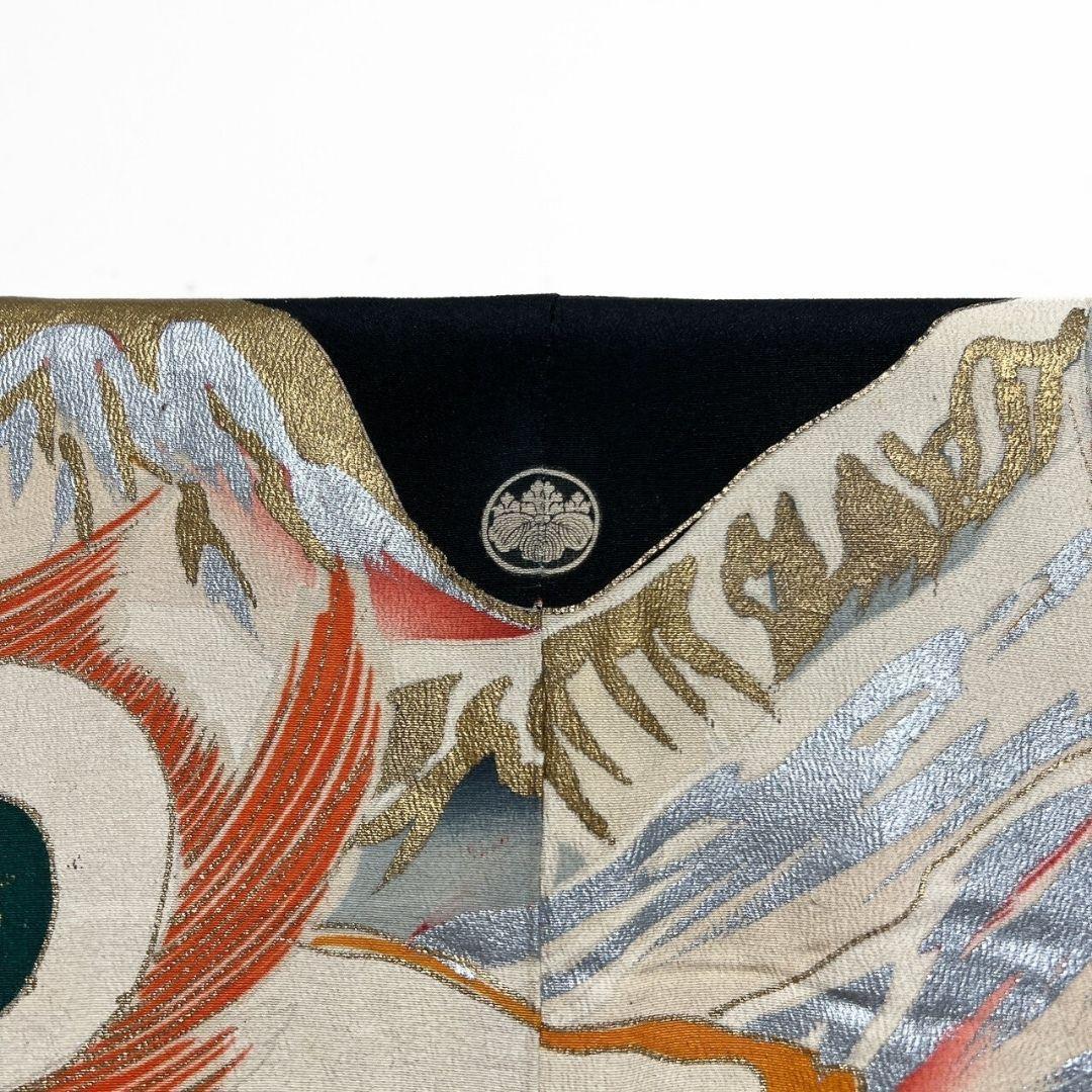 アンティーク　刺繍　金狛刺繍　鳳凰　羽模様　振袖　引き摺り　着物　104a p