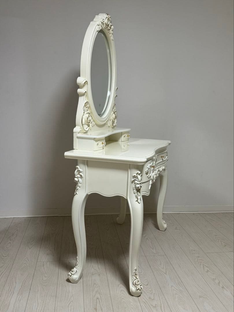 LEDミラー付きロココ調アンティーク可愛いドレッサー化粧台 横幅100cm