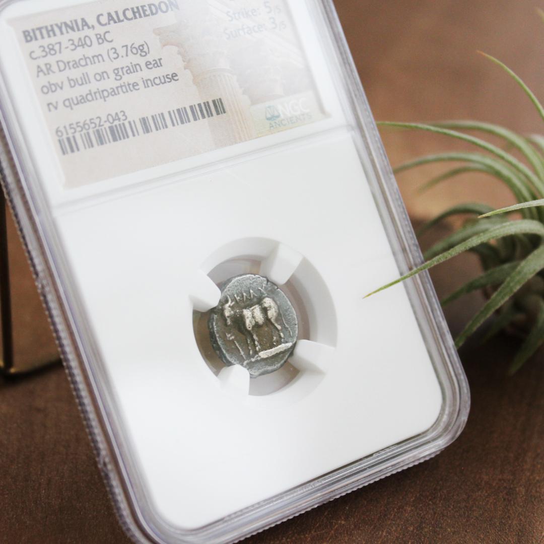 ビテュニア カルケドン【Ch VF NGC】　雄牛　ドラクマ銀貨　ビシニア