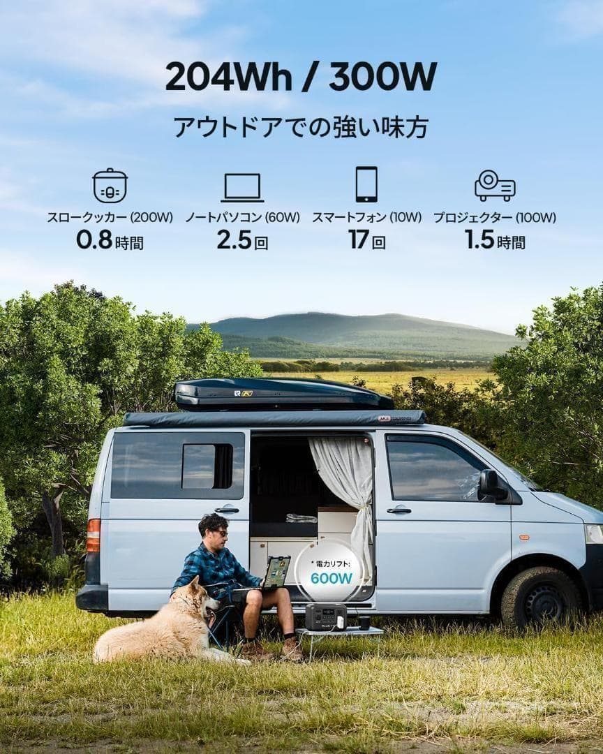 【M2984-320-268】ポータブル電源 AC2A 204Wh/300W