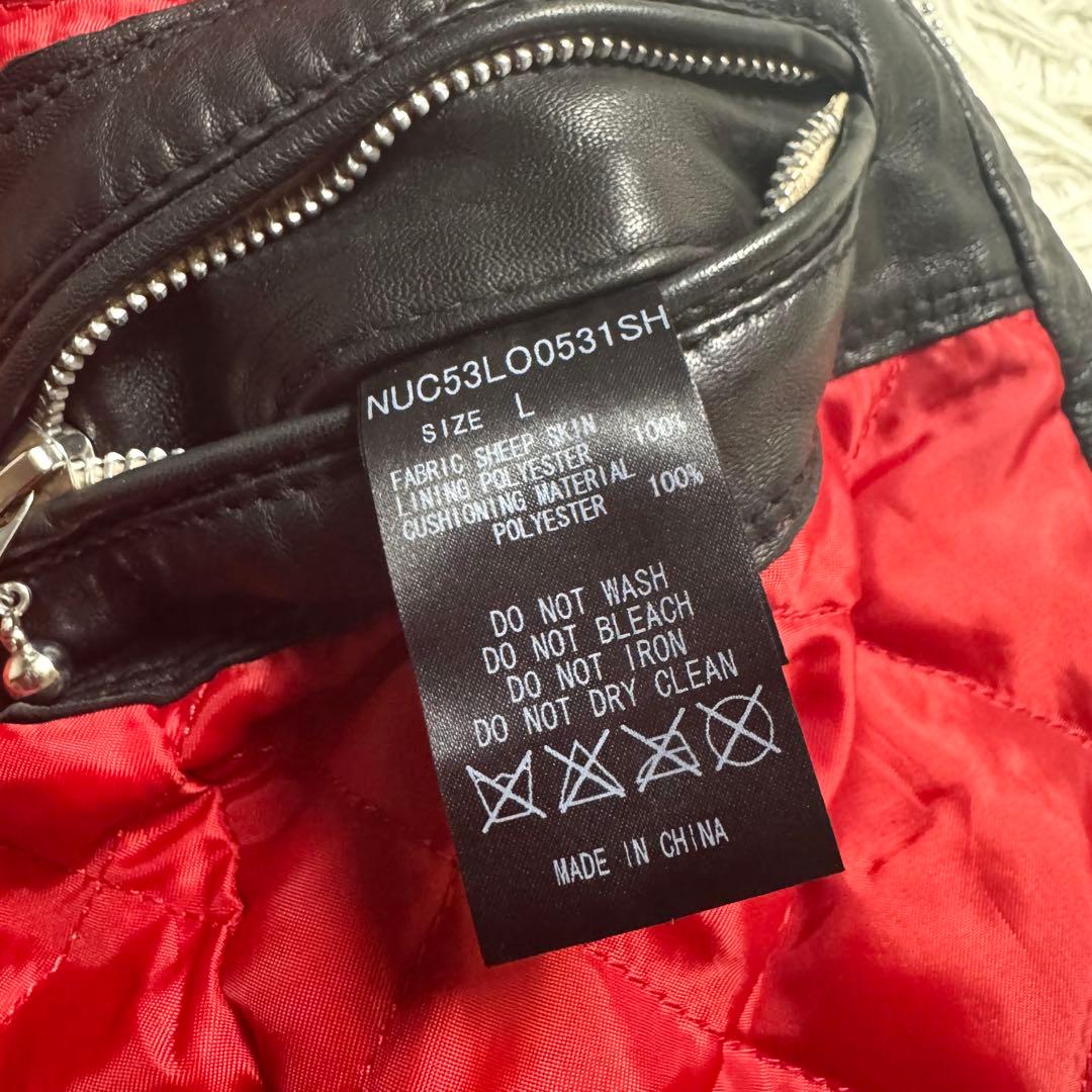 ナノユニバース　シングルライダース　ラムレザー　黒 赤　キルティング　メンズL