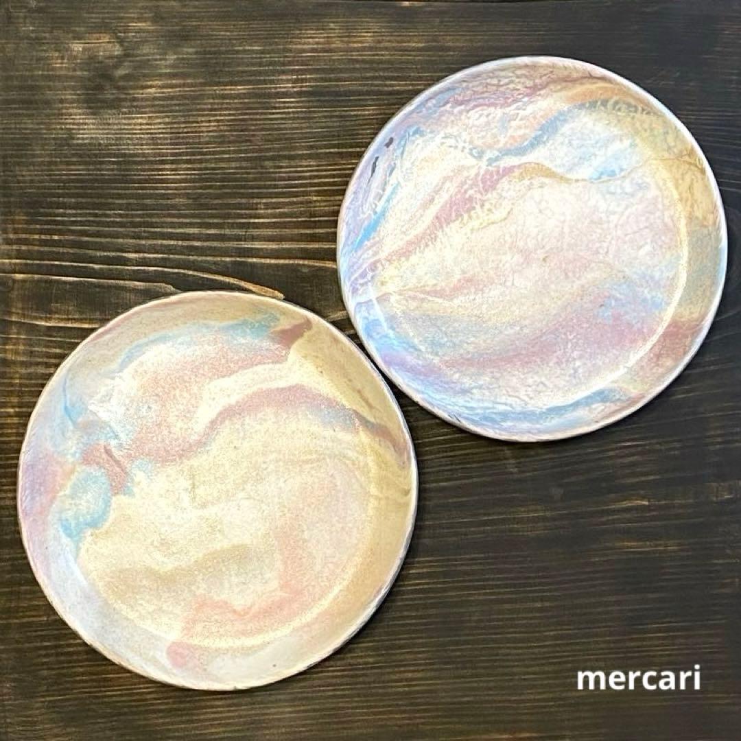 竹村良訓　マーブルプレート　2枚　一点もの　作家　中皿　貴重