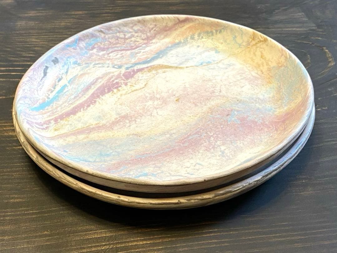 竹村良訓　マーブルプレート　2枚　一点もの　作家　中皿　貴重