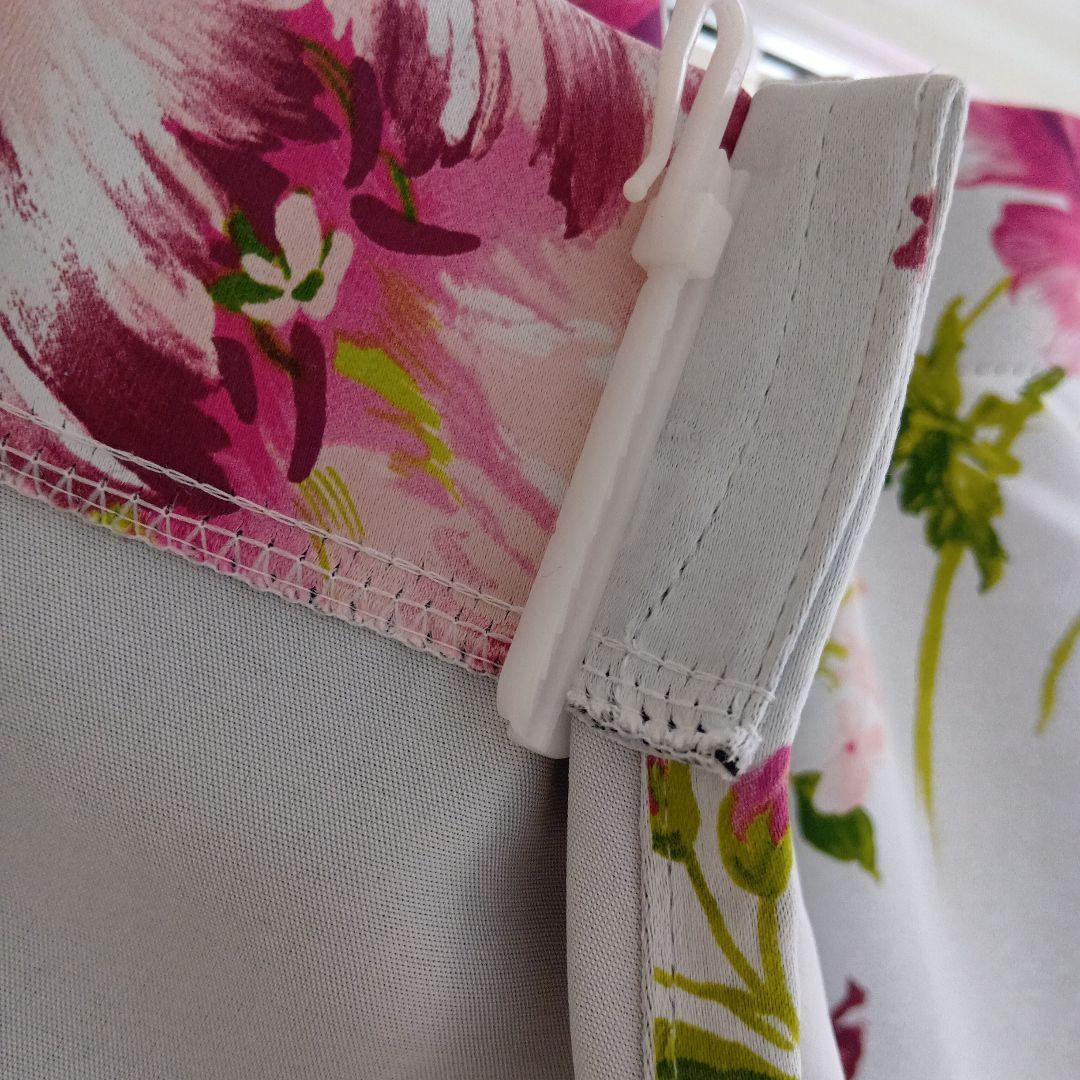 花柄ドレープカーテン（ピンク・フローラル）198センチ　遮光2級