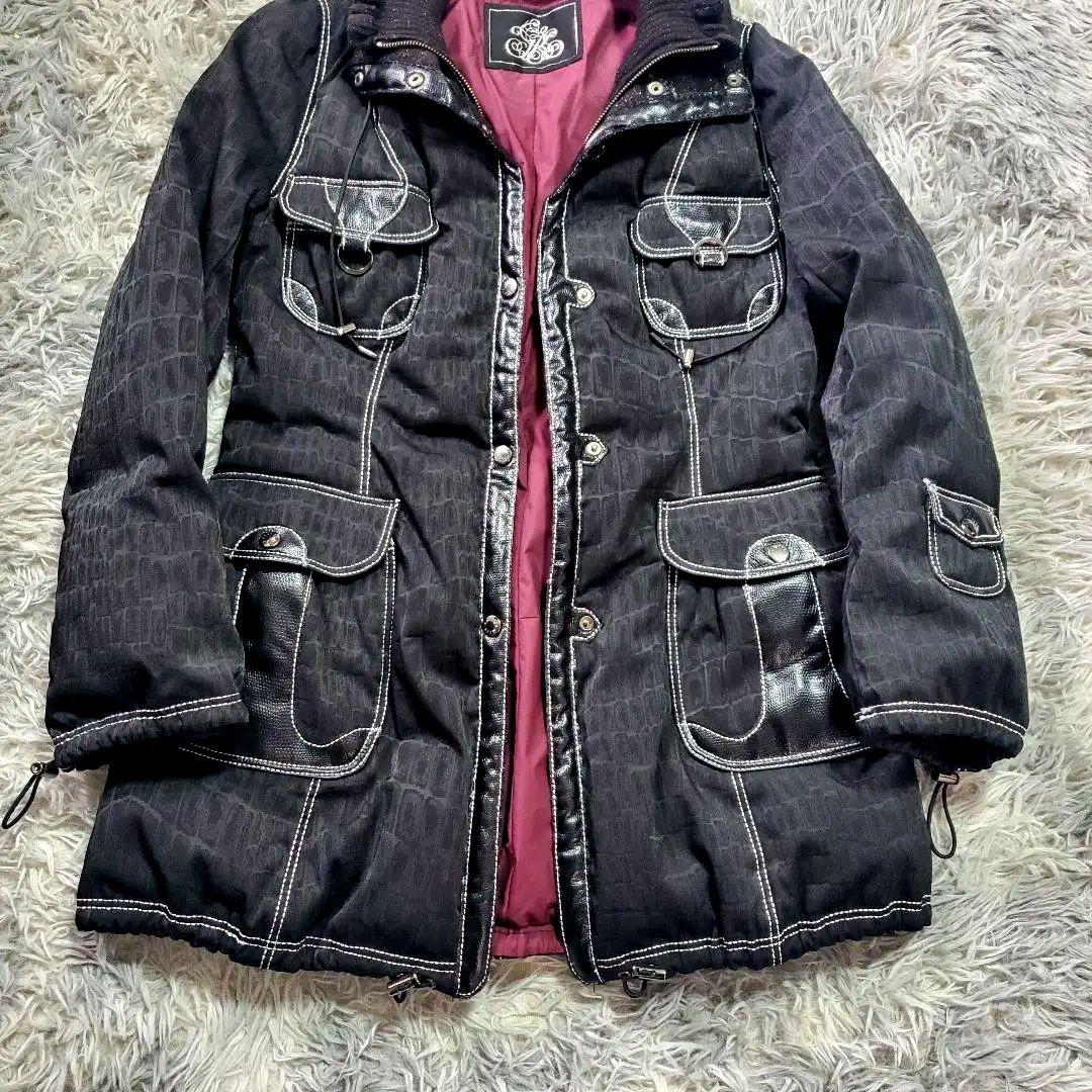 ​美品 伊太利屋 GK ダウンコート クロコ型押し ラメ 異素材 ブラック 9号