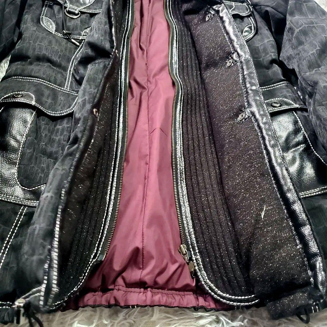 ​美品 伊太利屋 GK ダウンコート クロコ型押し ラメ 異素材 ブラック 9号