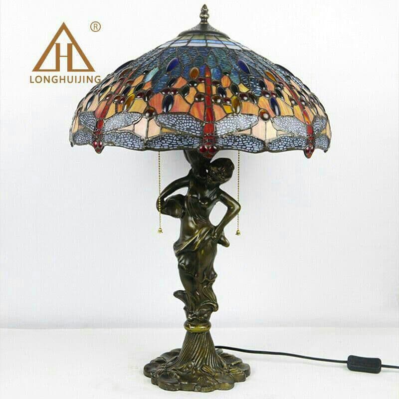 ティファニースタイルテーブルランプ電気スタンドガラスランプシ \r青のトンボ女0