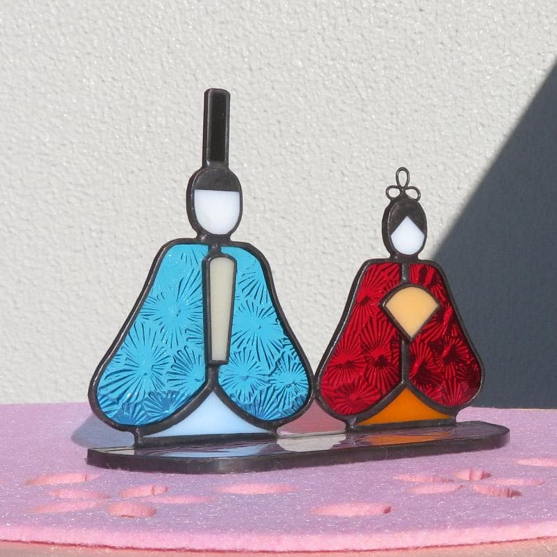 ステンドグラス　お雛様とぼんぼり