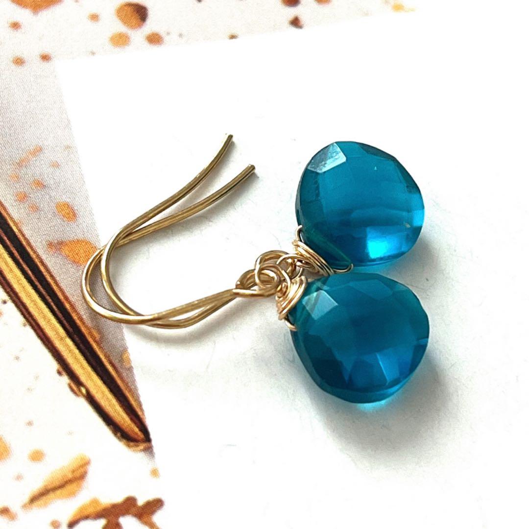 ちか☺︎ 3点作品☆ 宝石質マロン型ブラックラブラドライトピアス