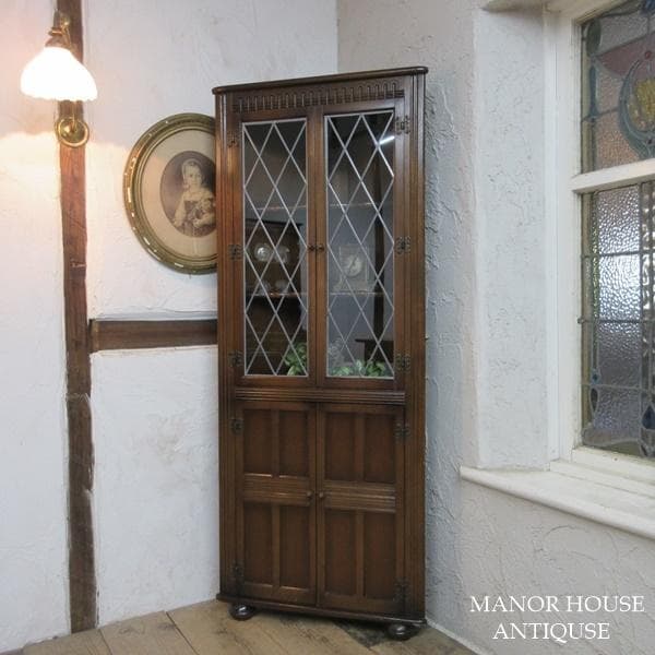 イギリス アンティーク 家具 コーナーキャビネット 飾り棚 英国 6160d