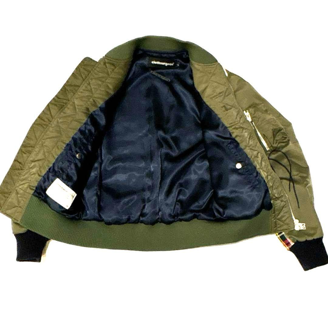 クロスサージョン チェック柄MA1フライトジャケット S イギリス製 カーキ