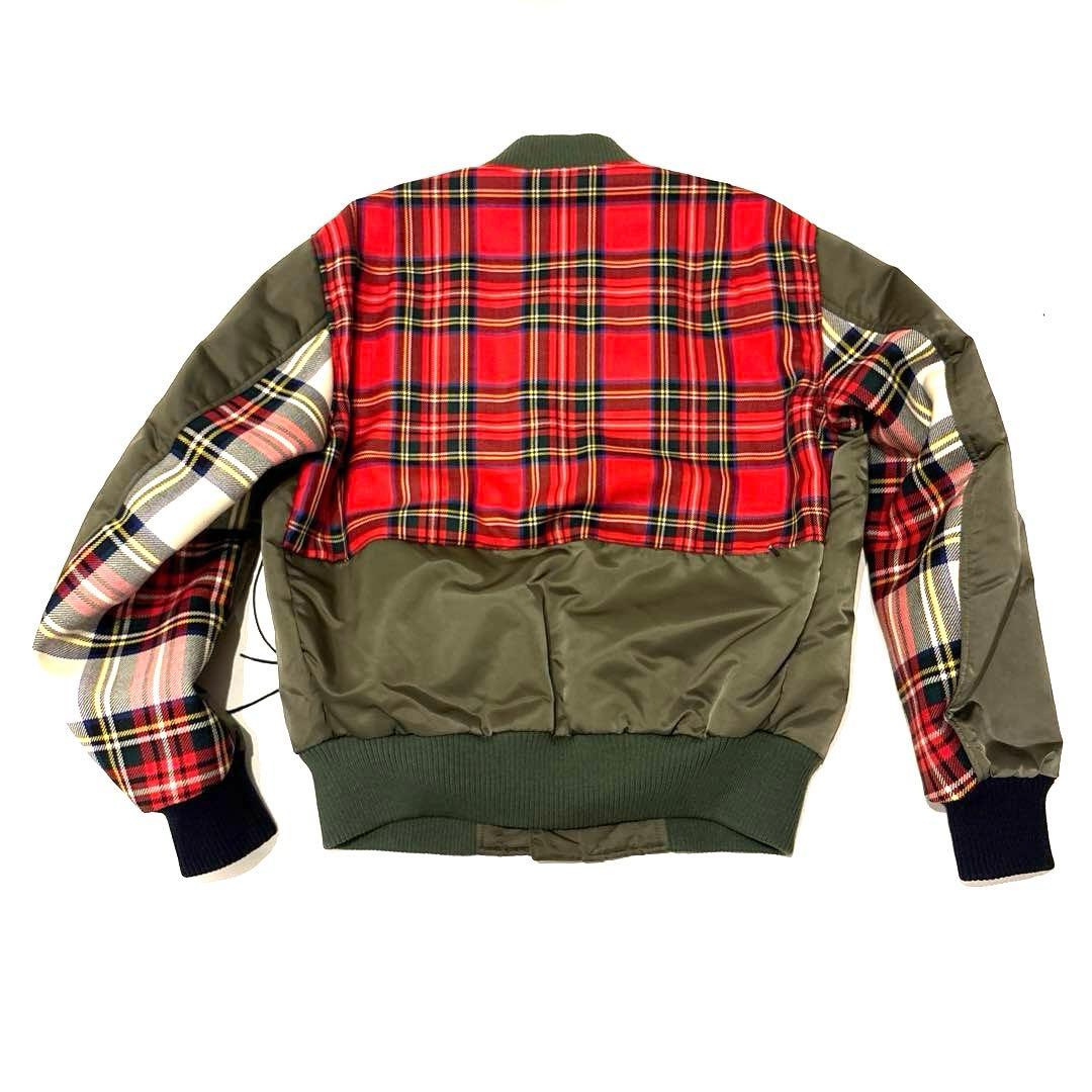 クロスサージョン チェック柄MA1フライトジャケット S イギリス製 カーキ
