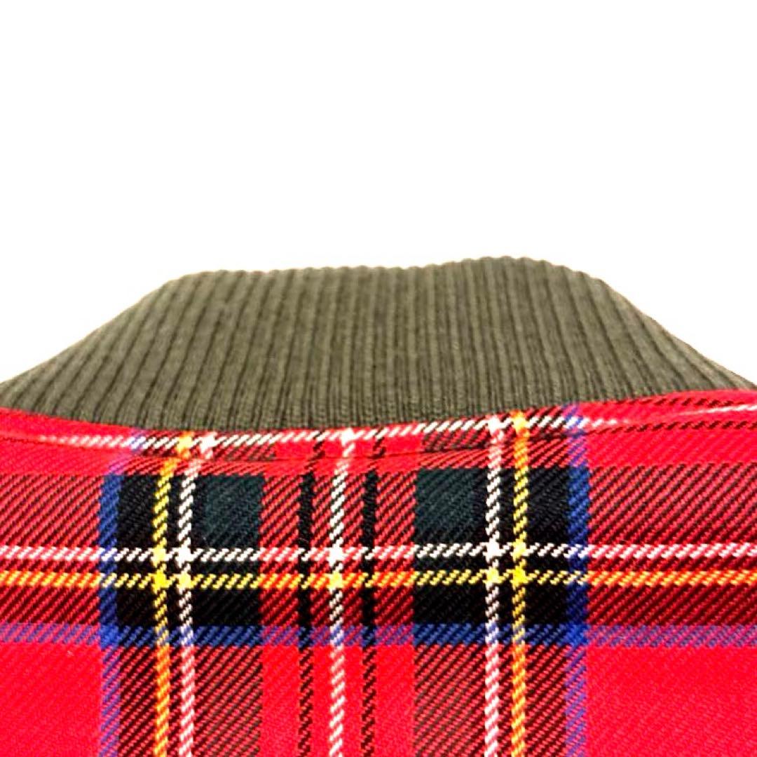 クロスサージョン チェック柄MA1フライトジャケット S イギリス製 カーキ