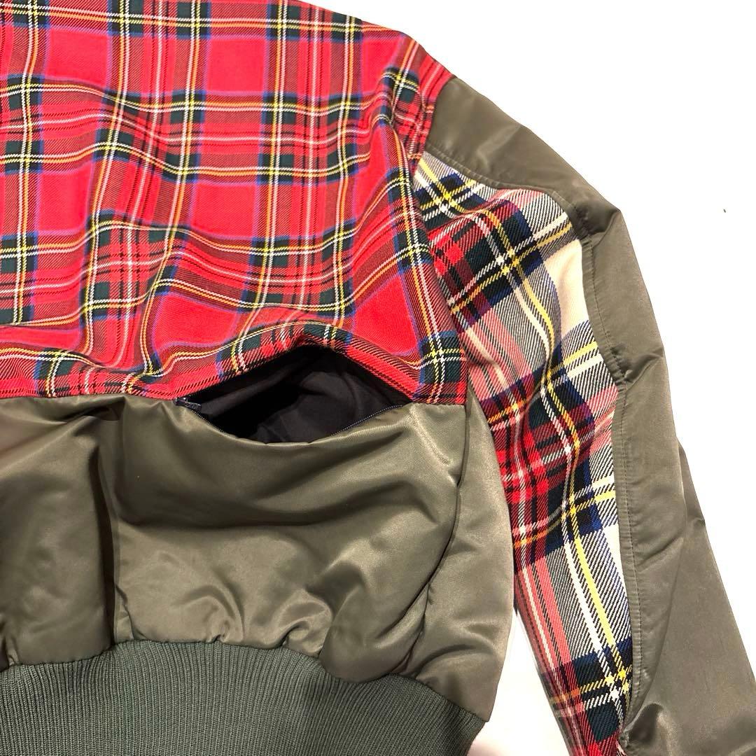 クロスサージョン チェック柄MA1フライトジャケット S イギリス製 カーキ