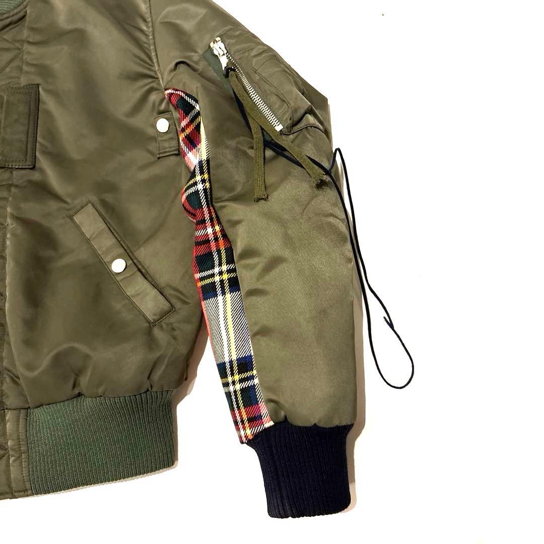 クロスサージョン チェック柄MA1フライトジャケット S イギリス製 カーキ