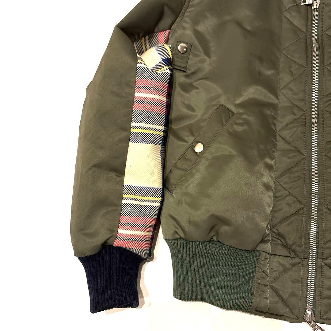 クロスサージョン チェック柄MA1フライトジャケット S イギリス製 カーキ