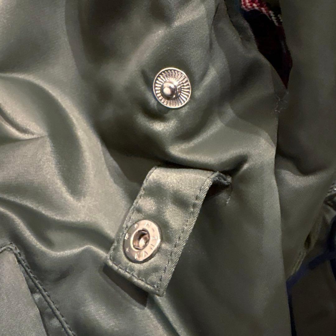 クロスサージョン チェック柄MA1フライトジャケット S イギリス製 カーキ