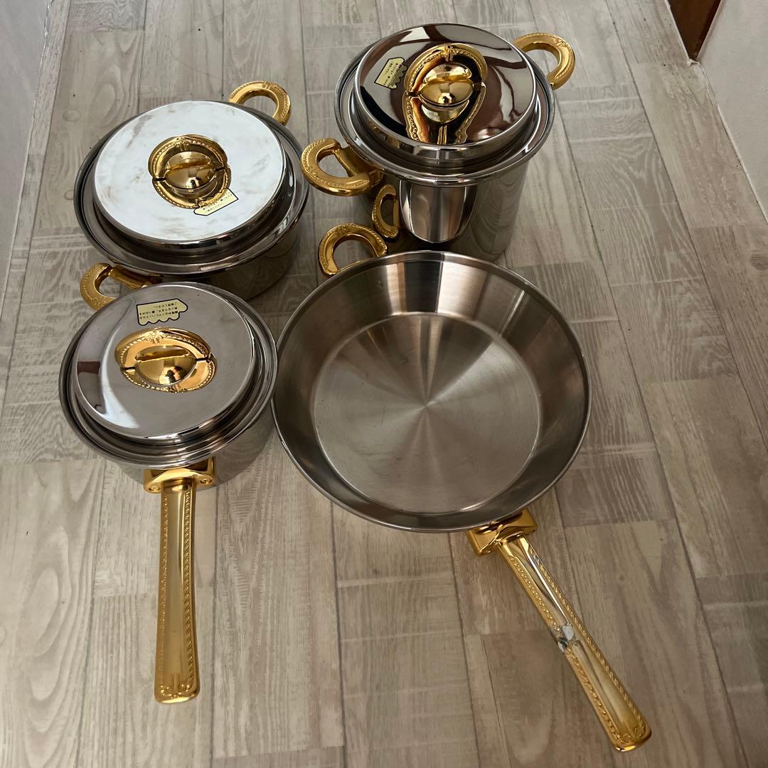 未使用natural ware フライパン 両手鍋 OーⅡ高級ステンレ4本セット