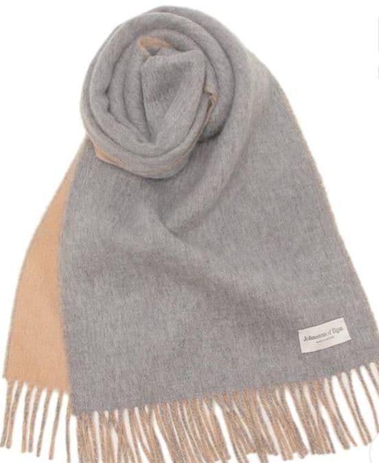 Johnstons of Elgin カシミヤマフラー　キャメルグレー中判