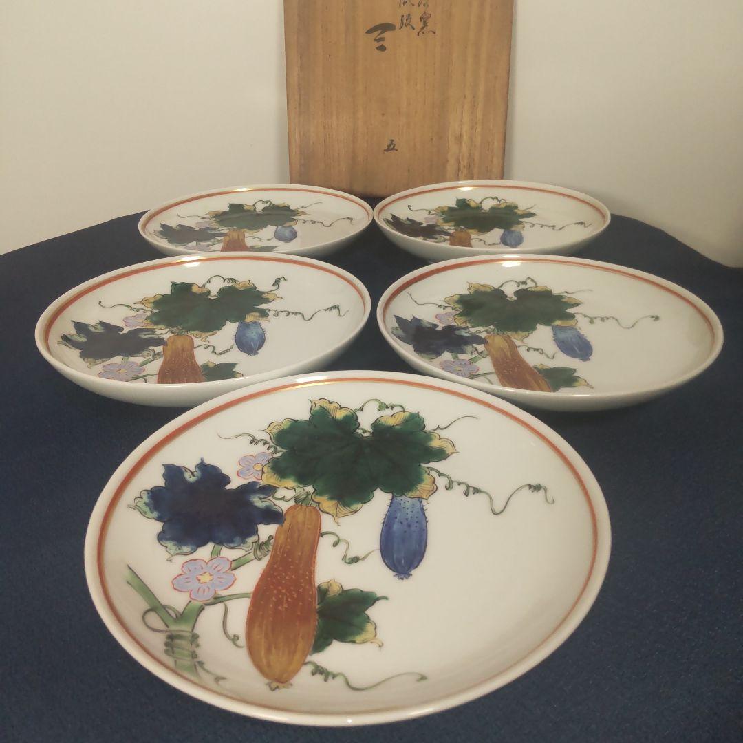 九谷焼 名工 明治 昭和初期 瓜 金彩 骨董 陶芸 古九谷 木箱付