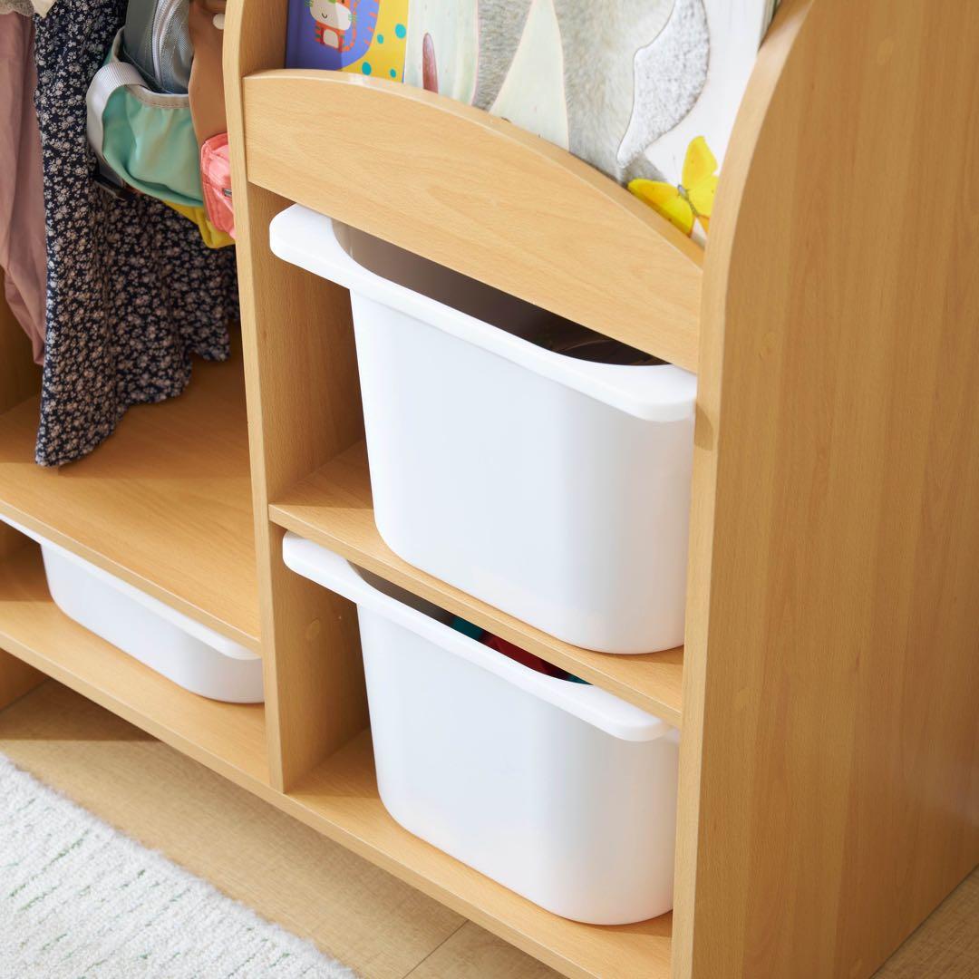 おもちゃ収納ラックハンガーバー付き 子ども用家具 木製 収納ケースワイドタイプ