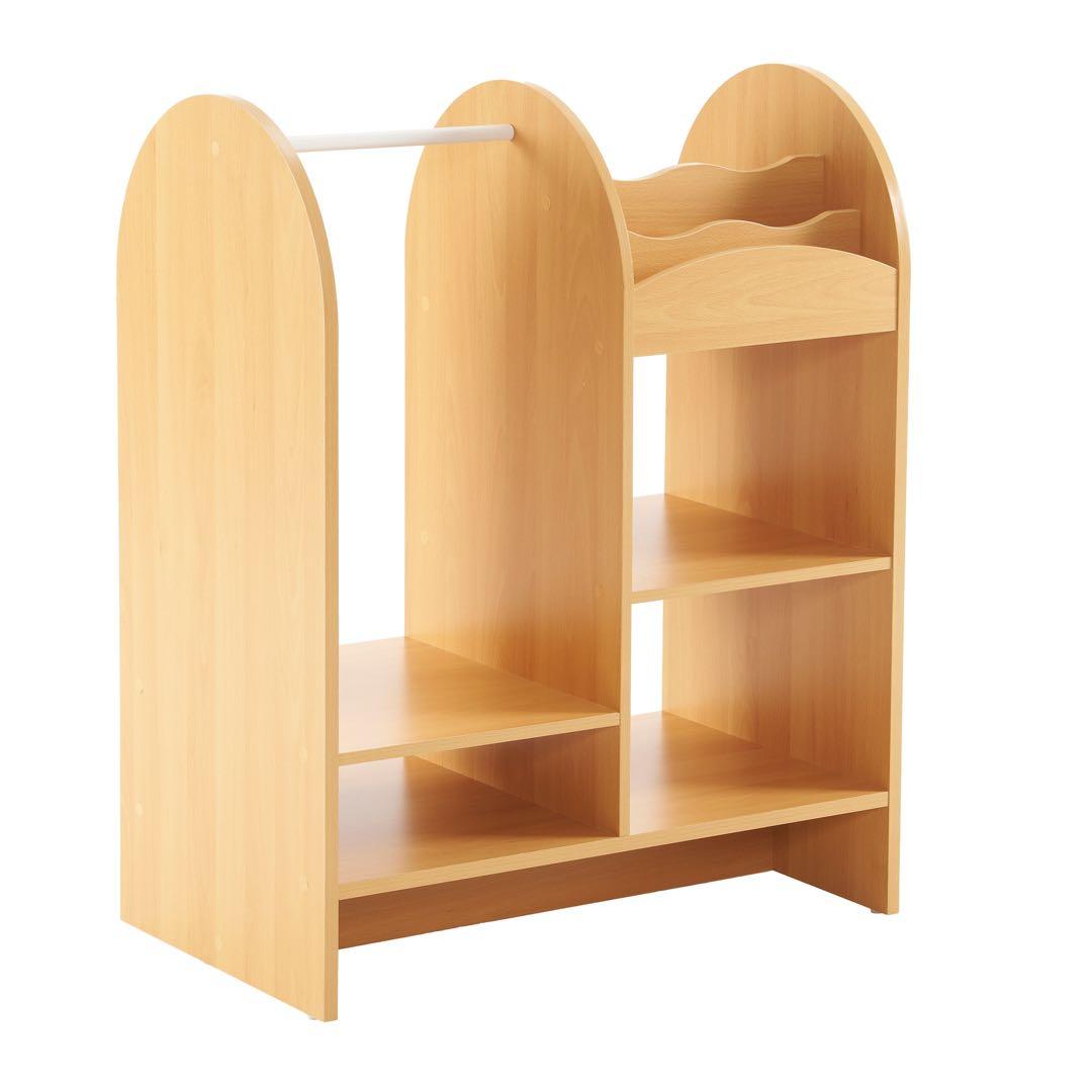 おもちゃ収納ラックハンガーバー付き 子ども用家具 木製 収納ケースワイドタイプ