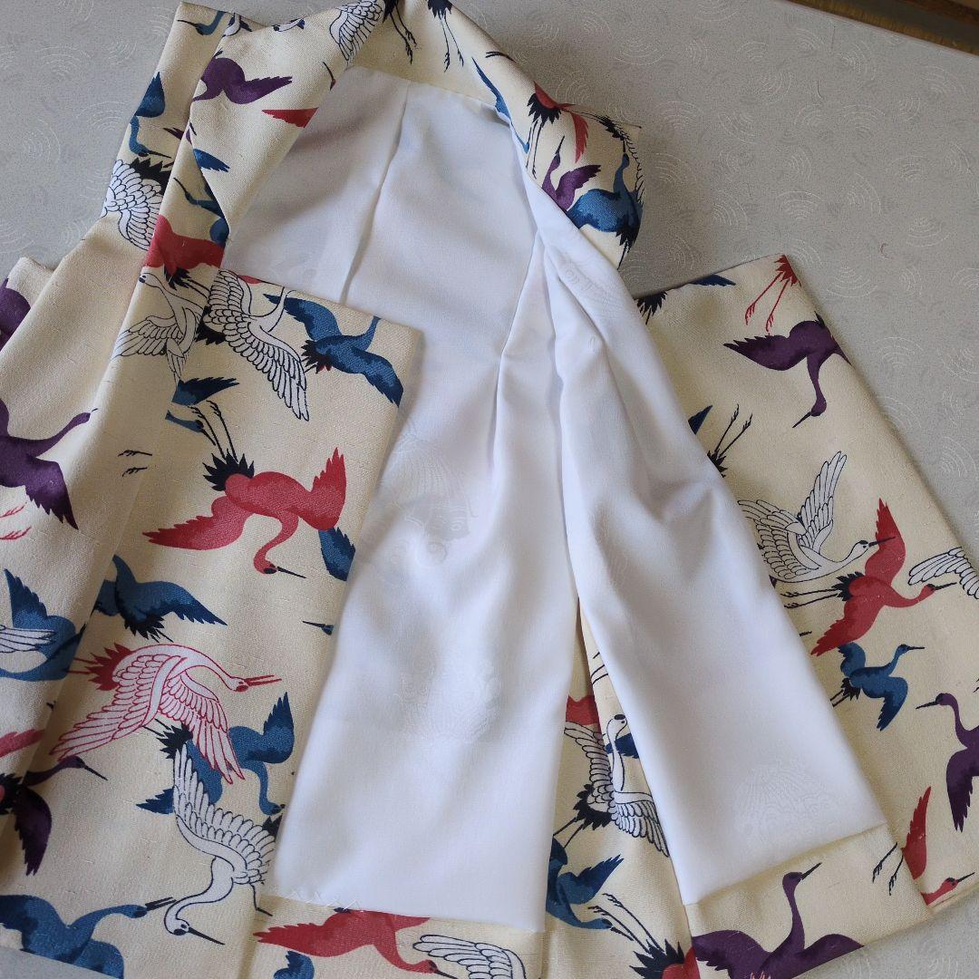 七五三３歳正絹アイボリー地に鶴柄手縫いの被布（中綿無し）