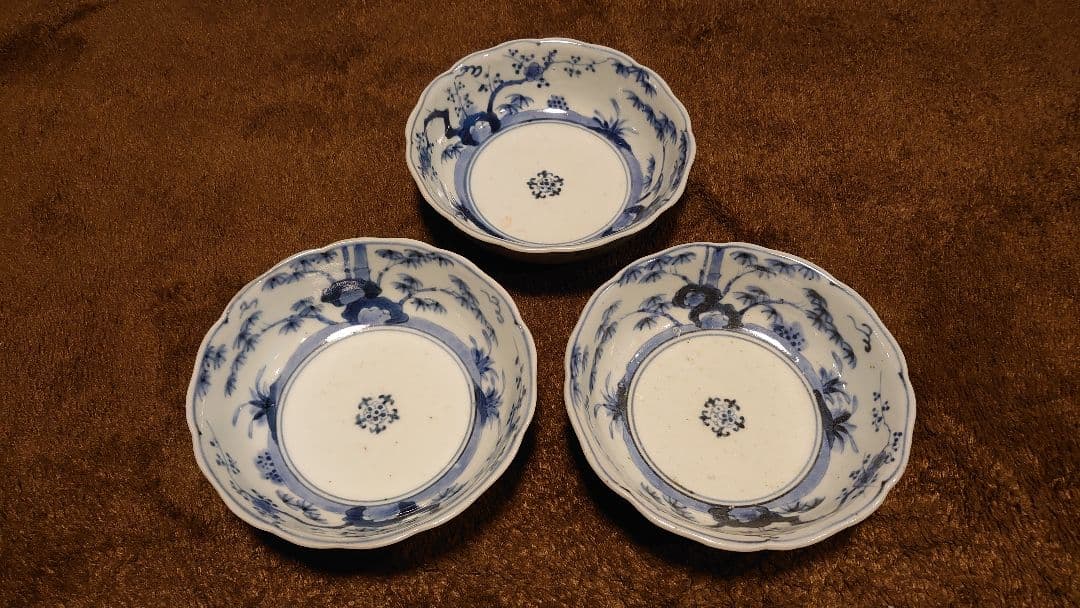 古伊万里　伊万里　染付　渦福　なます皿　輪華皿　３客