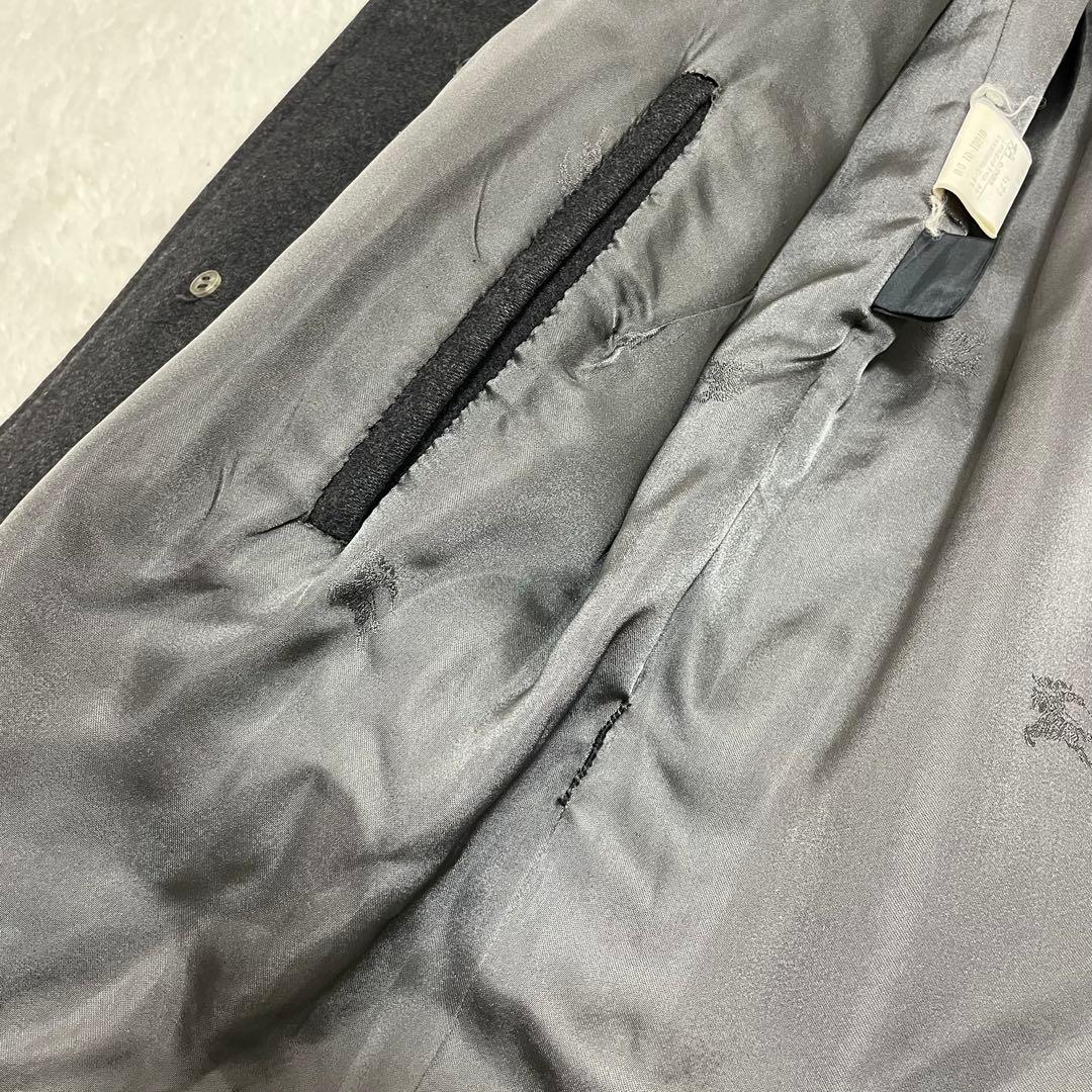 【美品】バーバリー カシミヤ ウール ステンカラーコート チャコールグレー M