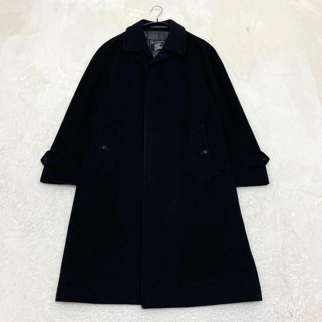 【美品】バーバリー カシミヤ ウール ステンカラーコート チャコールグレー M