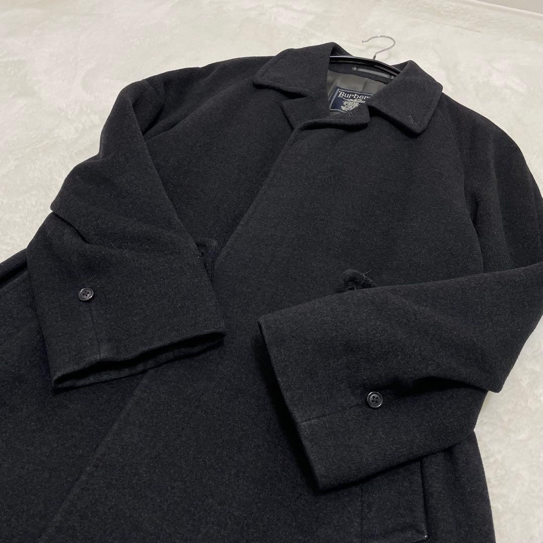 【美品】バーバリー カシミヤ ウール ステンカラーコート チャコールグレー M