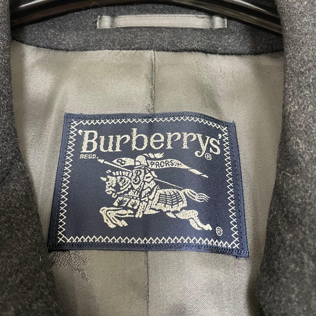 【美品】バーバリー カシミヤ ウール ステンカラーコート チャコールグレー M