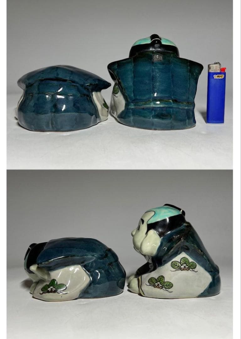 有田焼 円左エ門 福助人形 2体セット 共箱・座布団付 縁起物／置物／福助さん