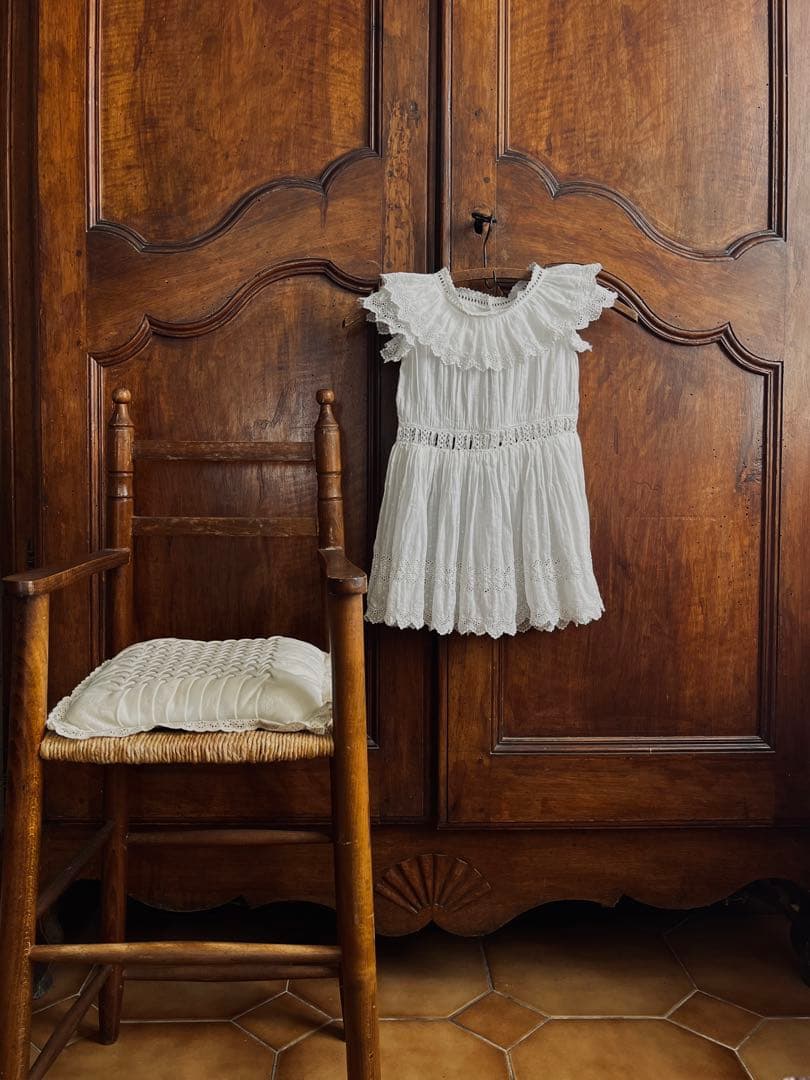 ◆フランスアンティーク｜子供用セレモニードレス洗礼式白レーステディベアドール