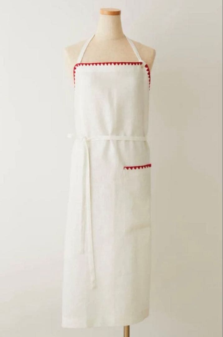 新品　TKMK ORIGINAL LINEN APRON / WHITE×RED
