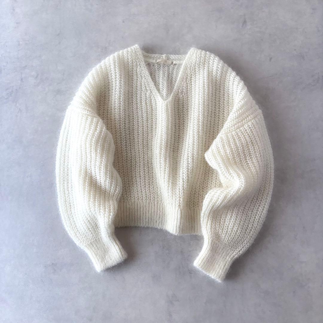 極美品　プラージュ　キッドモヘヤMix　カタアゼ　Vネック　プルオーバー　ニット