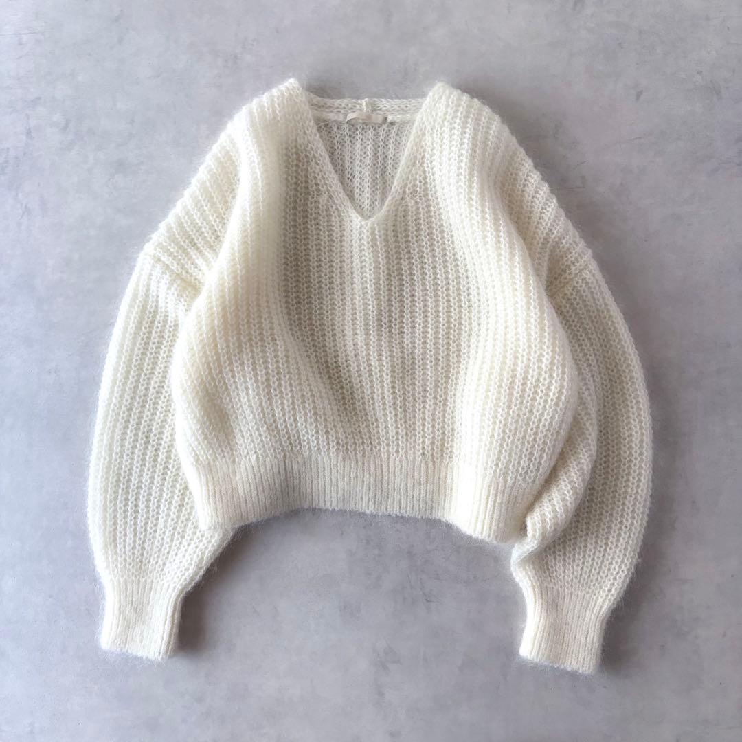 極美品　プラージュ　キッドモヘヤMix　カタアゼ　Vネック　プルオーバー　ニット