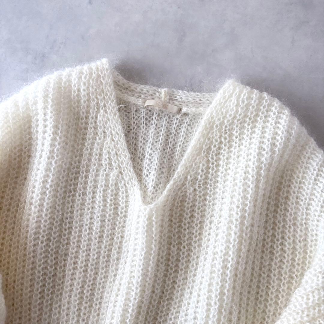 極美品　プラージュ　キッドモヘヤMix　カタアゼ　Vネック　プルオーバー　ニット