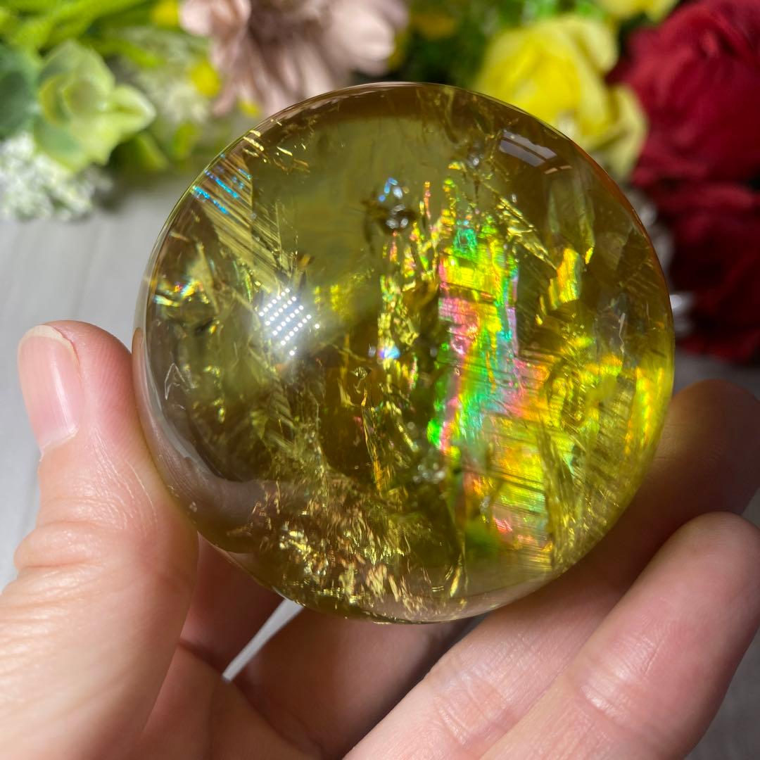 超極上 別格品 虹ギラギラ レモンクォーツ スフィア