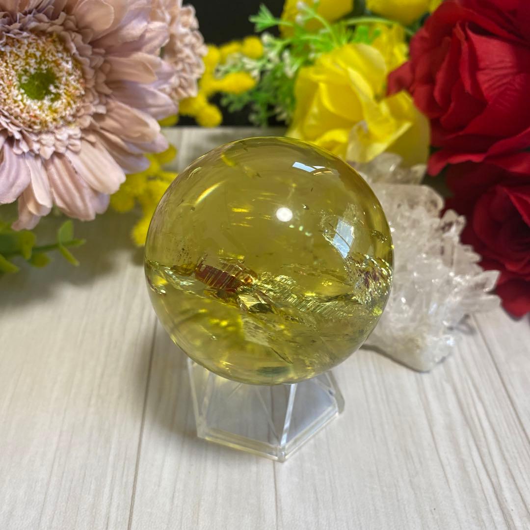 超極上 別格品 虹ギラギラ レモンクォーツ スフィア